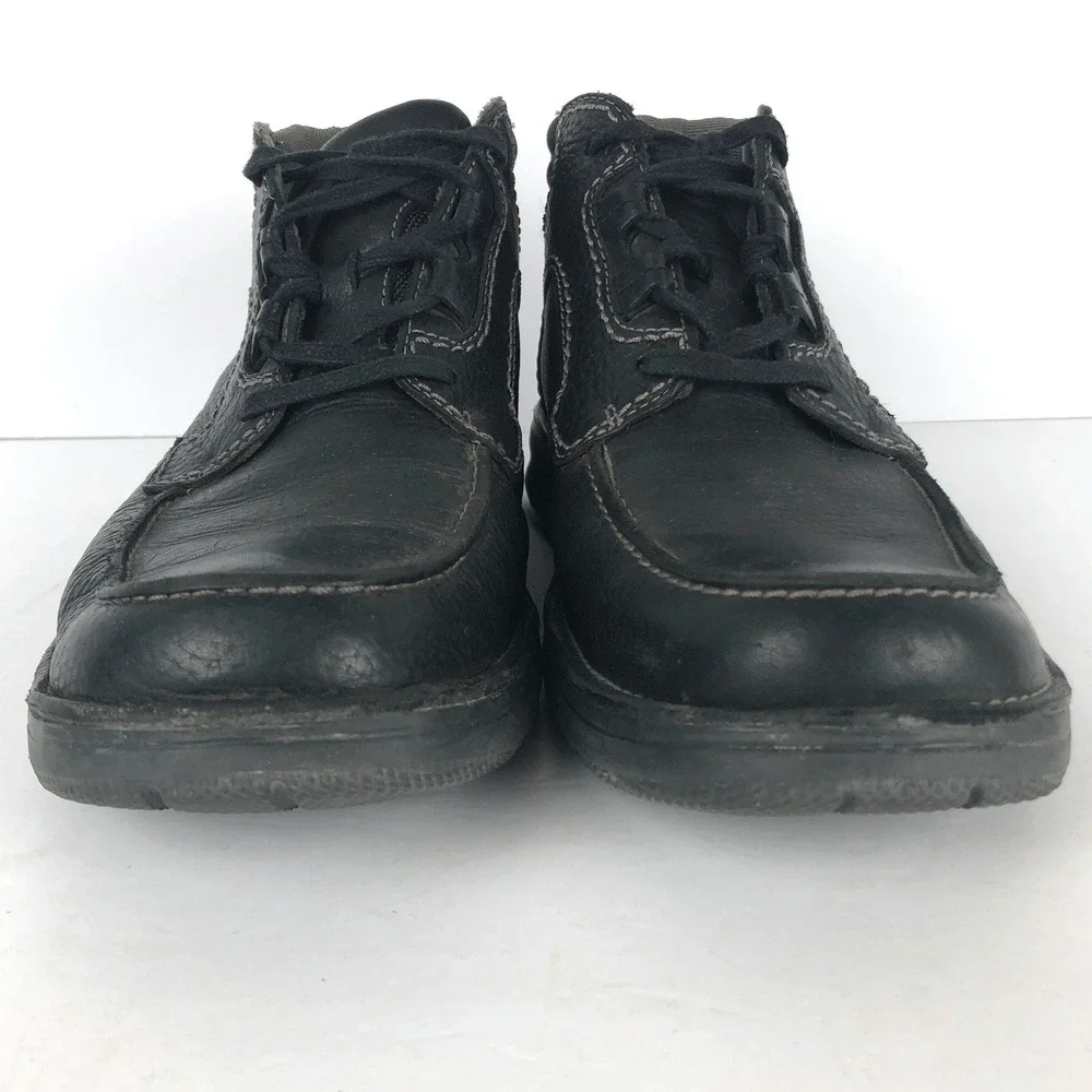 CLARKS Leather Lace Up Ankle Chukka Boots Moc Toe Sz 10.5 M Black Light 63310